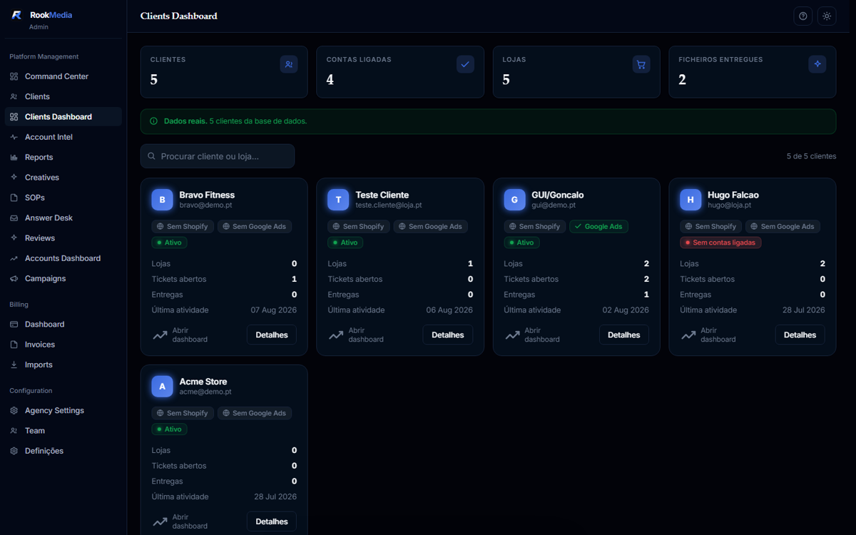 Rook Media client portal — Multi-store