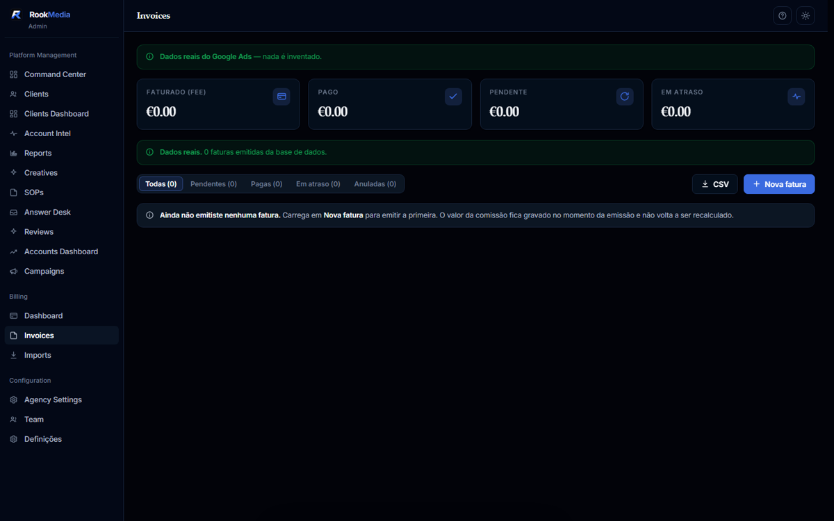 Rook Media client portal — Invoices
